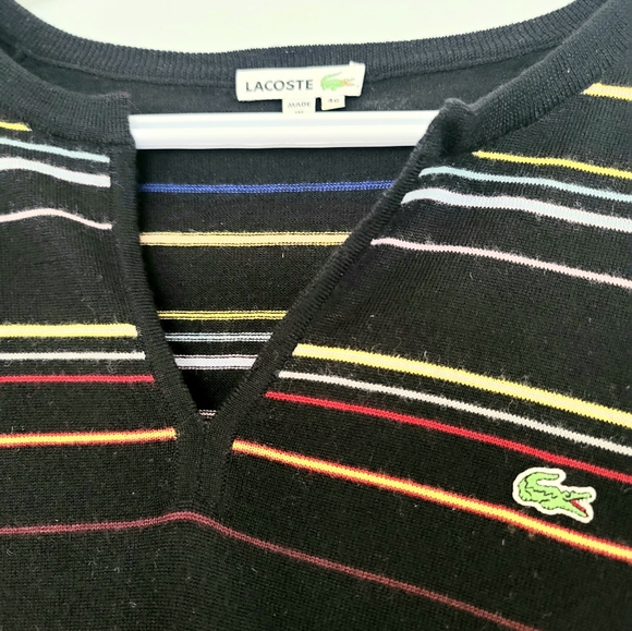 Lacoste Women's Pure New Wool Pull-Over Striped Sweater Size 46 - Picture 4 of 12